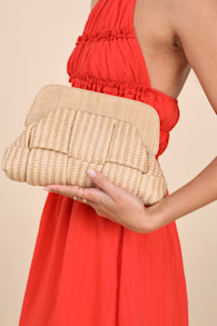 Nathalie Beige Woven Crossbody Clutch 6