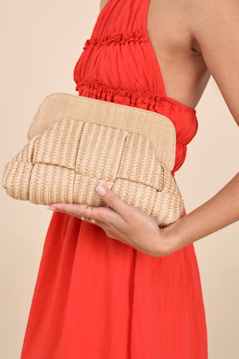 Nathalie Beige Woven Crossbody Clutch 6