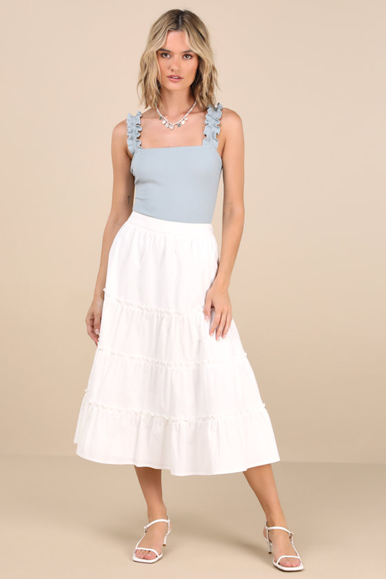 Lulus Musing About You Light Blue Ribbed Ruffle Strap Bodysuit In Light Blue