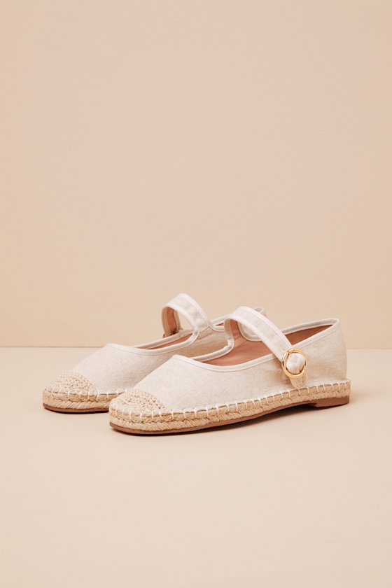 Lulus Lusa Natural Woven Espadrille Buckle Ballet Flats
