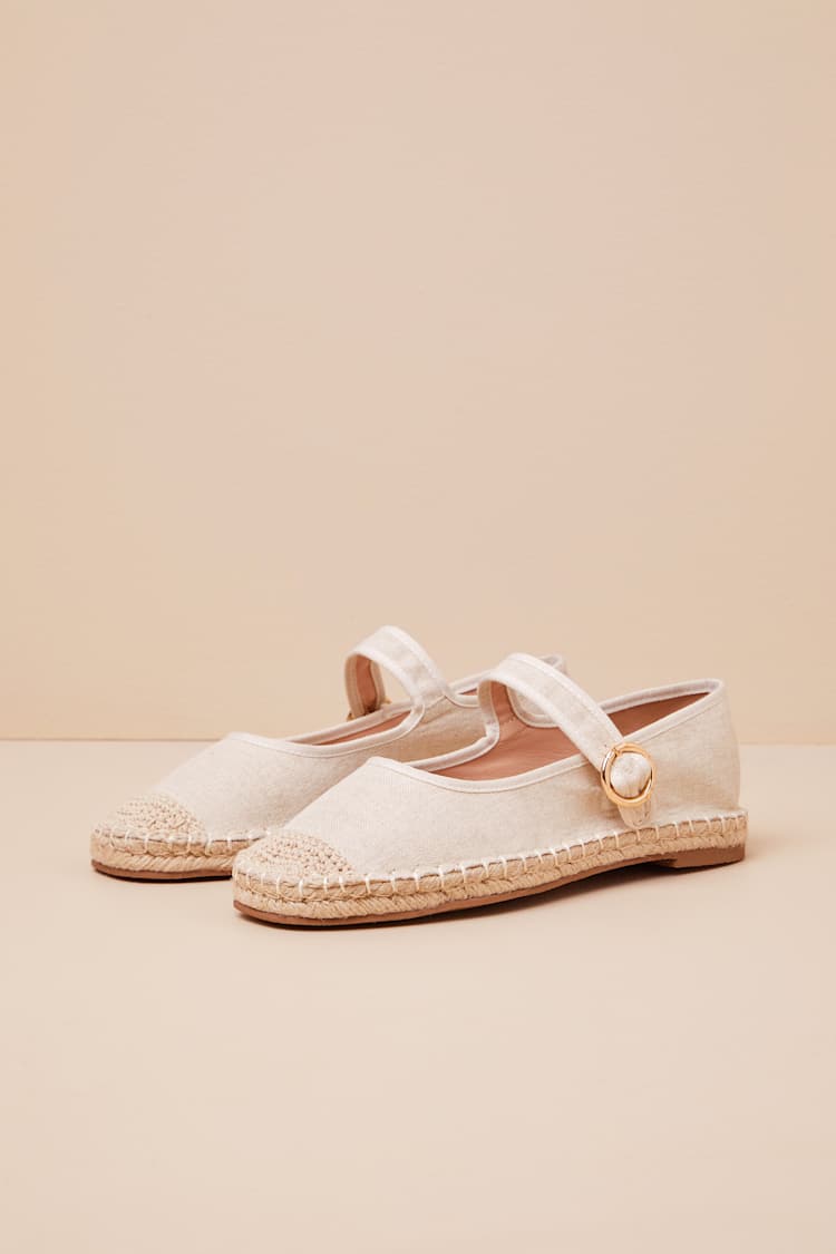 Lusa Natural Woven Espadrille Buckle Ballet Flats