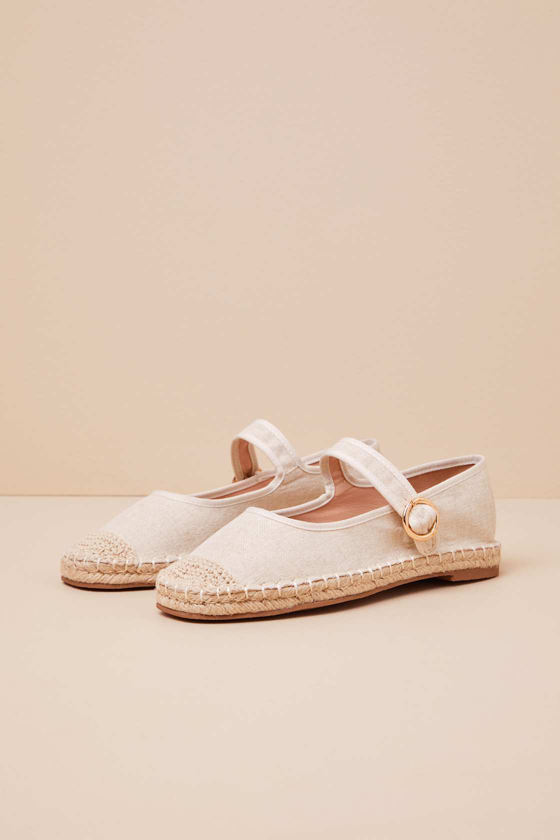 Lusa Natural Woven Espadrille Buckle Ballet Flats