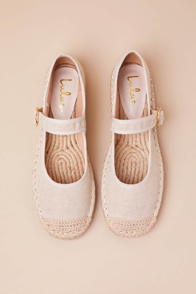 Lusa Natural Woven Espadrille Buckle Ballet Flats