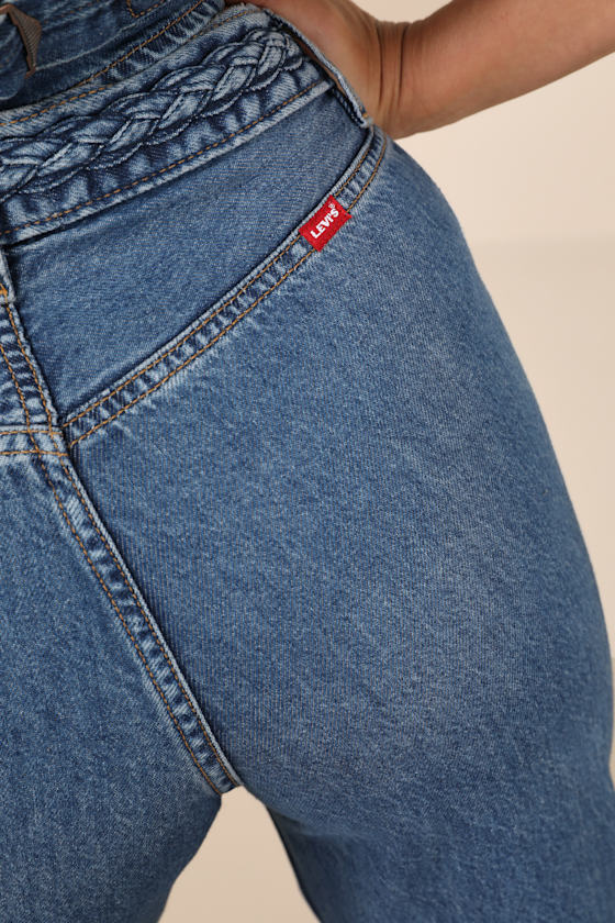 Levi's Ribcage Dark Wash Denim Braided Wide-leg High-rise Jeans In Blue