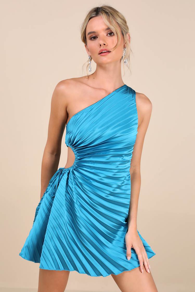 white christmas dresses Women's The Beauty Within Off The Shoulder Floral Mini Dress in Aqua Blue main image 1