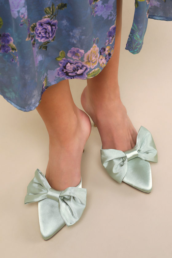 Lulus Lyle Sage Green Satin Pointed-toe Mules In Sage Green