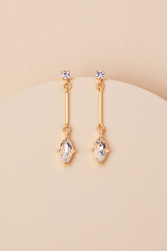 LULUS JUST DAZZLING GOLD RHINESTONE DROP EARRINGS