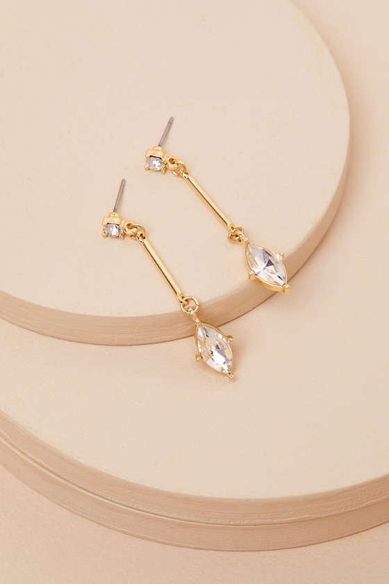 LULUS JUST DAZZLING GOLD RHINESTONE DROP EARRINGS