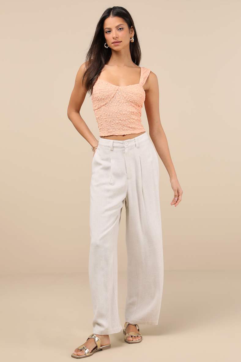 Wilda Peach Jacquard Knit Sleeveless Top