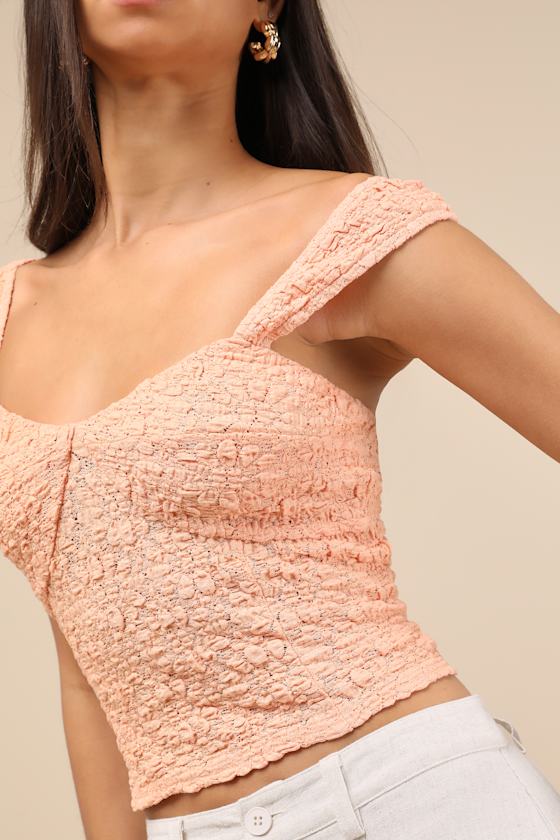 Lulus Wilda Peach Jacquard Knit Sleeveless Top In Peach