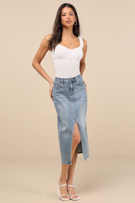 Lulus Calanthe Ivory Pointelle Knit Button-front Tank Top In Ivory