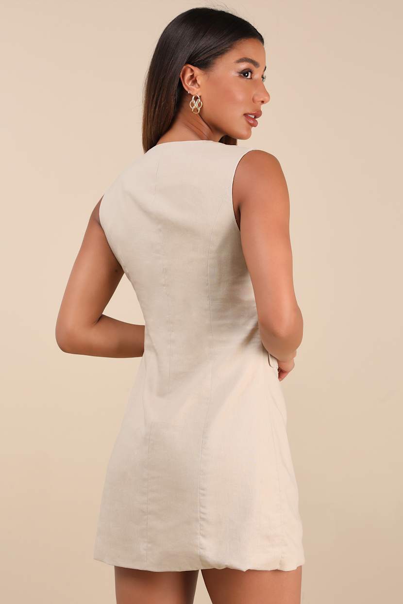 chinese dress ladies Aysha Buttoned Linen Mini Dress / White | Meshki main image 1