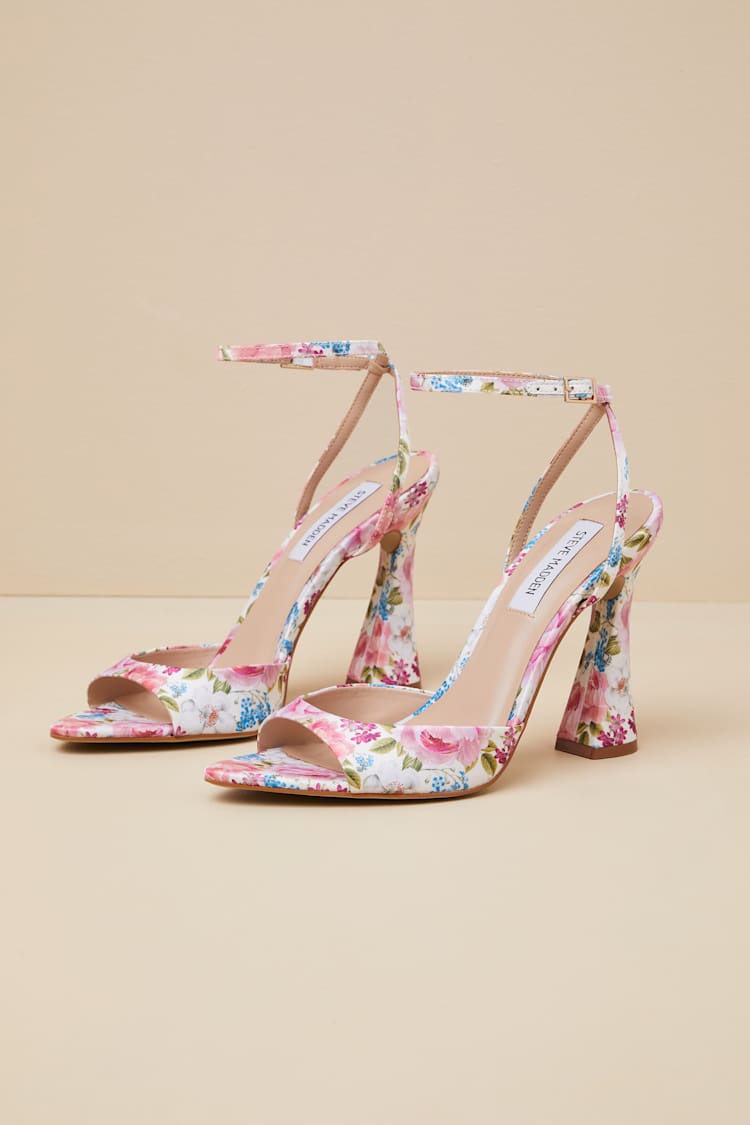 Beki Floral Multi Satin High Heel Ankle Strap Sandals