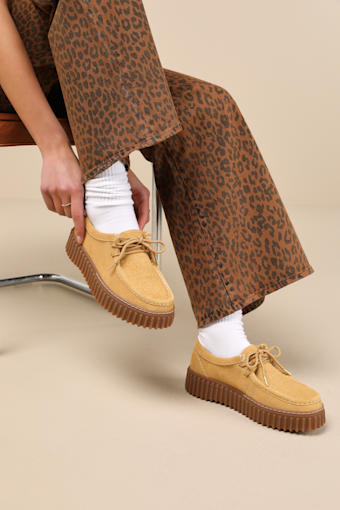 Torhill Bee Golden Tan Suede Leather Flatform Lace-Up Loafers 1