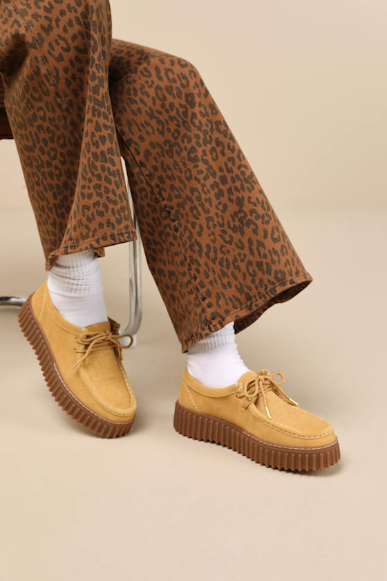 Clarks Torhill Bee Golden Tan Suede - Suede Flatform Loafers - Lulus