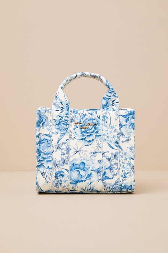 BETSEY JOHNSON TOILE BLUE CROSSBODY MINI TOTE BAG