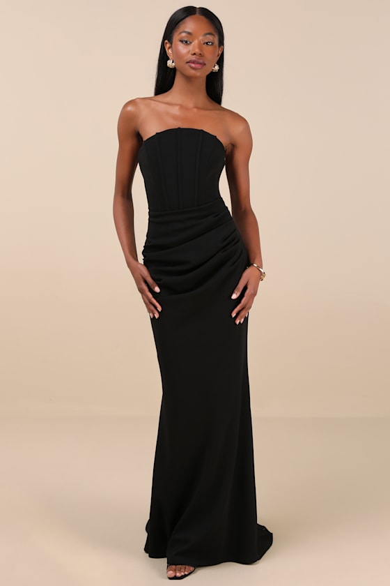 Lulus Laney Black Strapless Corset Maxi Dress In Black