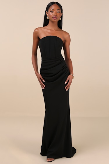 navy blue dress for baby girl Lulus | Black Strapless Corset Maxi Dress | Womens | Small (Available in XS, M, L, Xl)