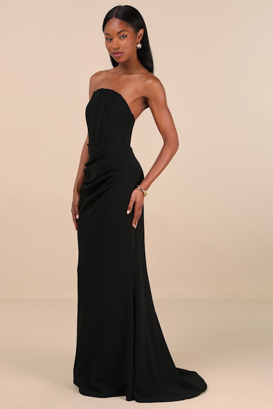 Lulus Laney Black Strapless Corset Maxi Dress In Black