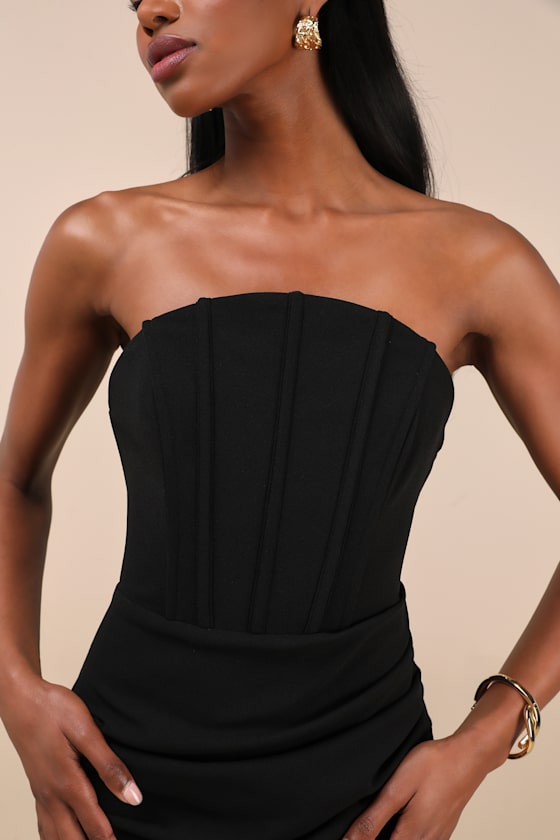 Lulus Laney Black Strapless Corset Maxi Dress In Black