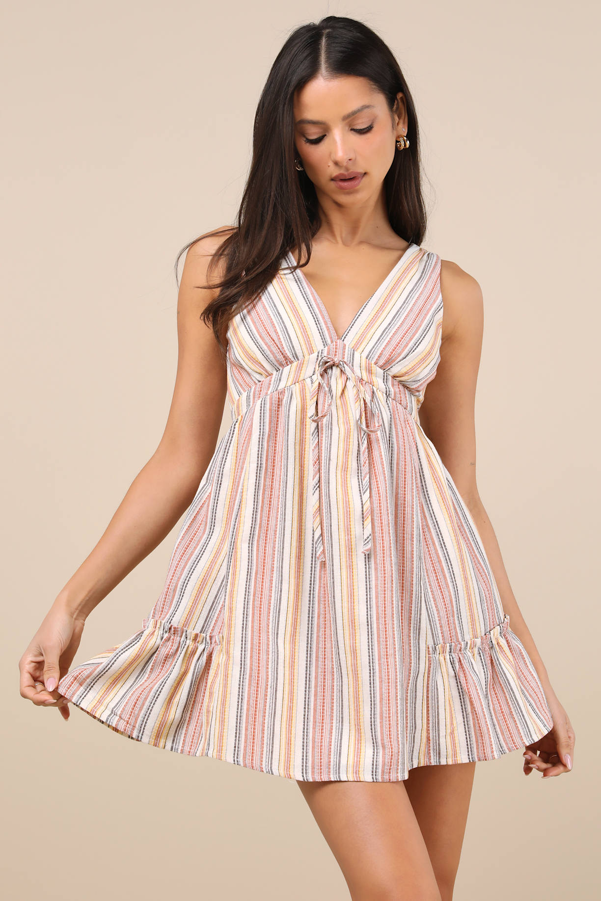 Precious Destiny Rust Multi Striped Mini Dress With Pockets