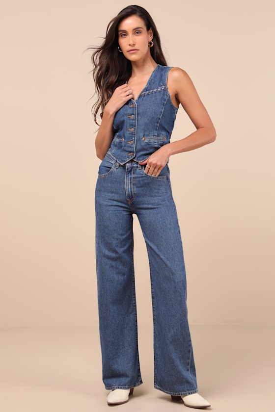 Levi's Braided Dark Wash Denim Vest Top In Blue