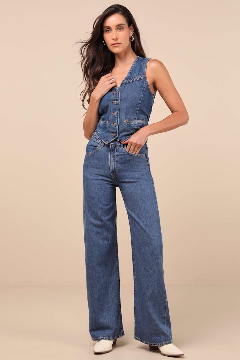 Braided Dark Wash Denim Vest Top