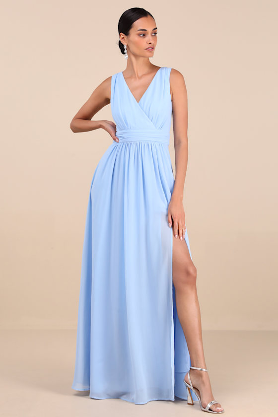 Lulus Thoughts Of Hue Light Blue Surplice Maxi Dress In Light Blue