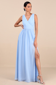 Thoughts of Hue Light Blue Surplice Maxi Dress 2
