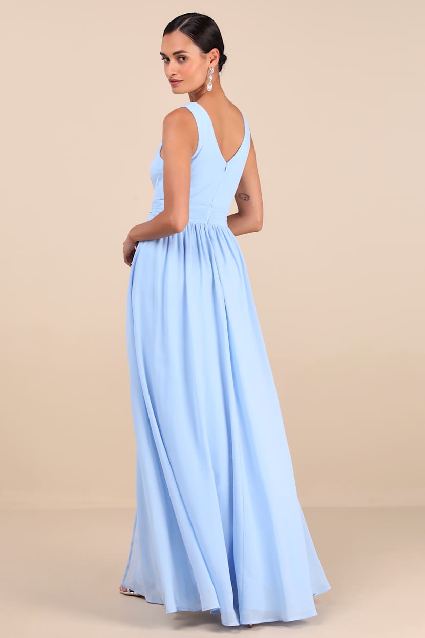 Thoughts of Hue Light Blue Surplice Maxi Dress