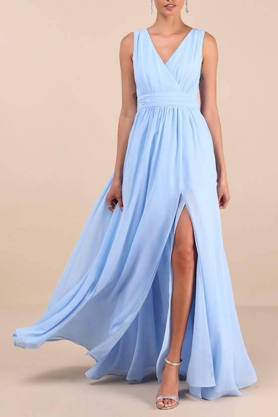 Lulus Thoughts Of Hue Light Blue Surplice Maxi Dress In Light Blue