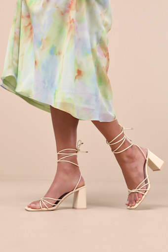 Orlie Butter Yellow Strappy Lace-Up High Heel Sandals 1