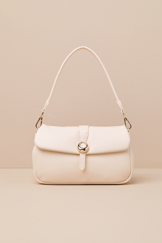 Lulus Almas Cream Puffy Vegan Leather Shoulder Bag In White