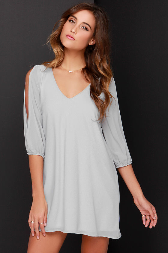 grey cold shoulder dress