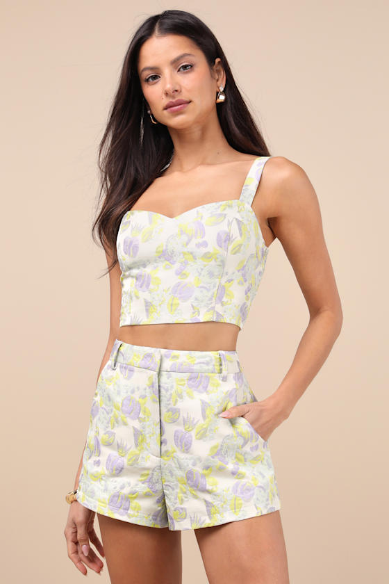 Lulus Carlita Light Mint Multi Jacquard Two-piece Romper In Blue