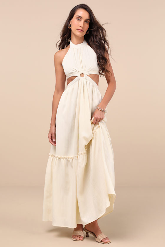 Lulus Island Vacay Cream Tie-back Maxi Dress