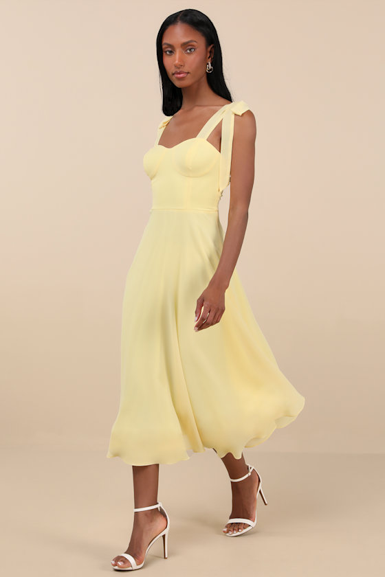 Sophisticated Charisma Light Yellow Tie-Strap A-Line Midi Dress 4