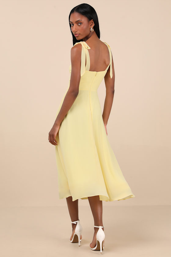 Lulus Sophisticated Charisma Light Yellow Tie-strap A-line Midi Dress In Light Yellow