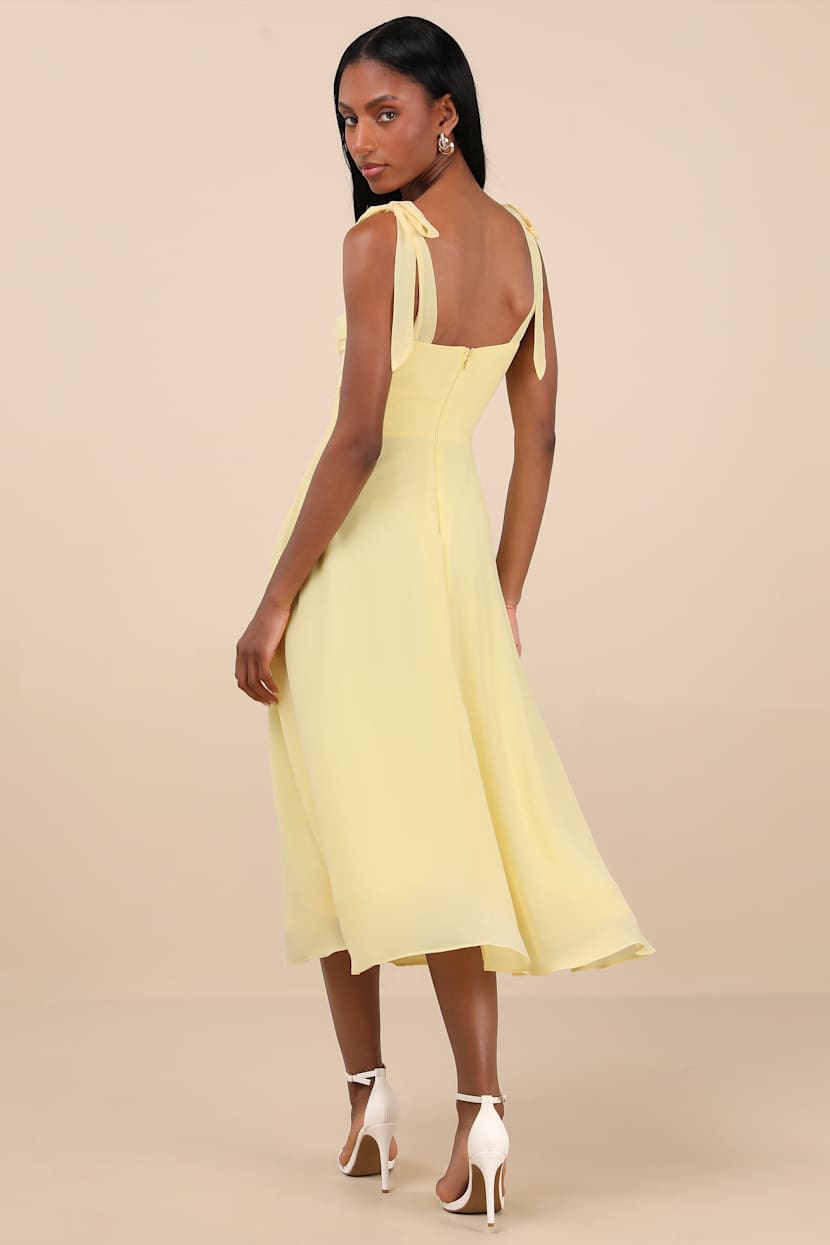 Sophisticated Charisma Light Yellow Tie-Strap A-Line Midi Dress