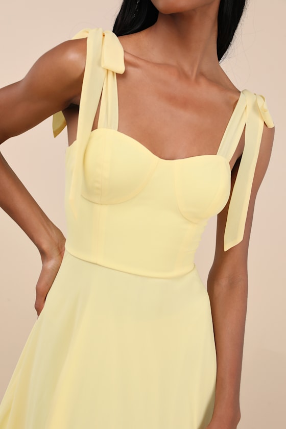 Lulus Sophisticated Charisma Light Yellow Tie-strap A-line Midi Dress In Light Yellow