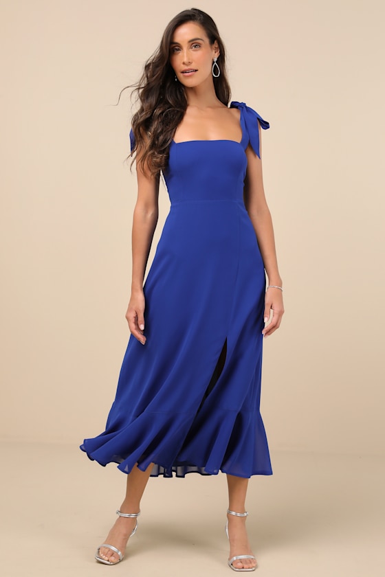 Summer Invite Royal Blue Tie-Strap Tiered Midi Dress 1