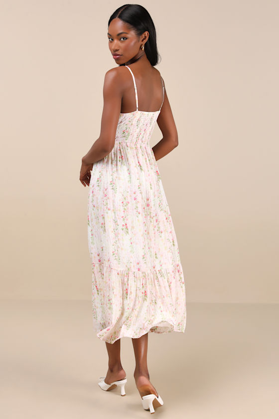 Shop Lulus Sandi Ivory Multi Floral Tie-front Midi Dress
