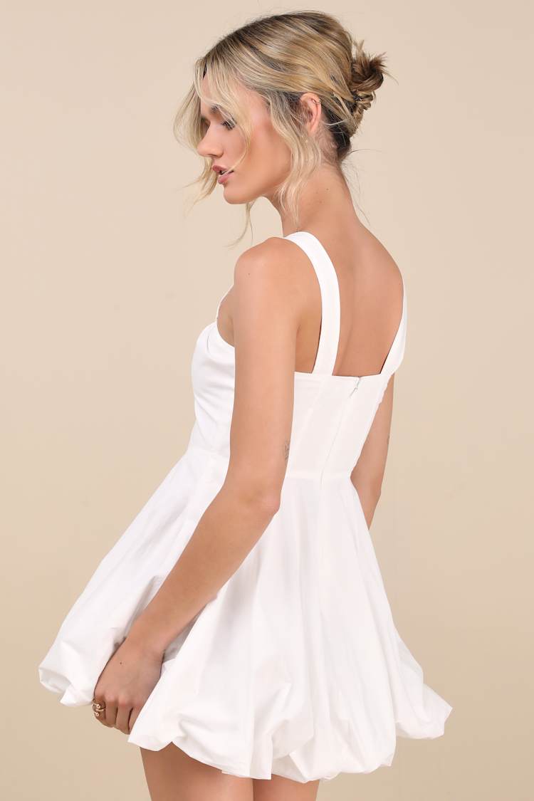 Madalinde White Sleeveless Bubble-Hem Mini Dress