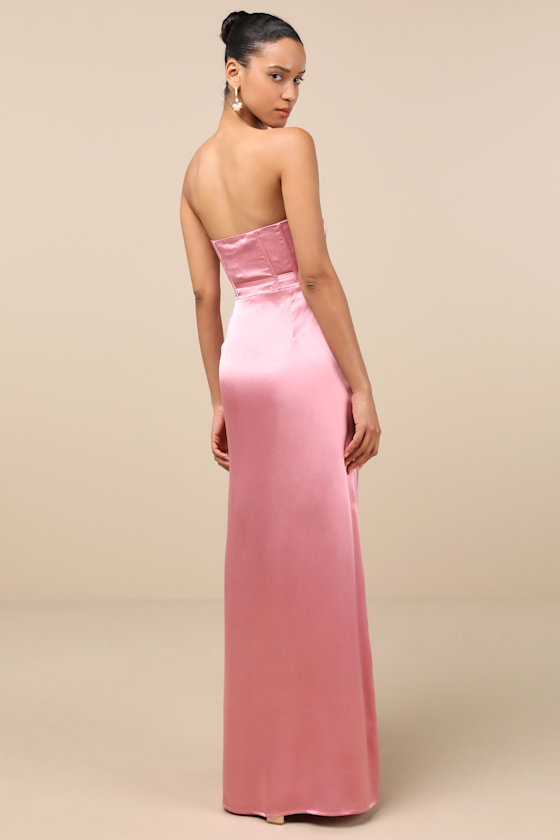 Lulus Extraordinary Presence Pink Satin Strapless Maxi Dress In Pink