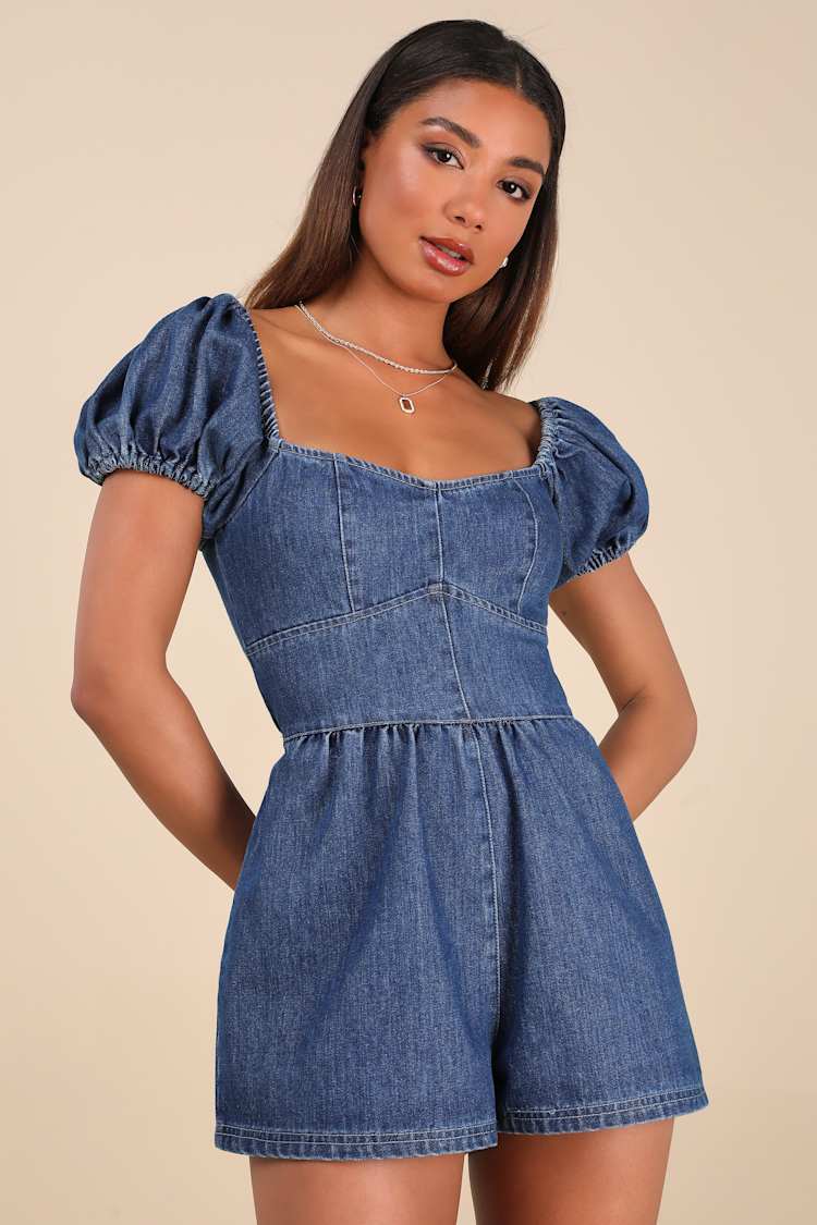 Feylith Medium Wash Denim Romper