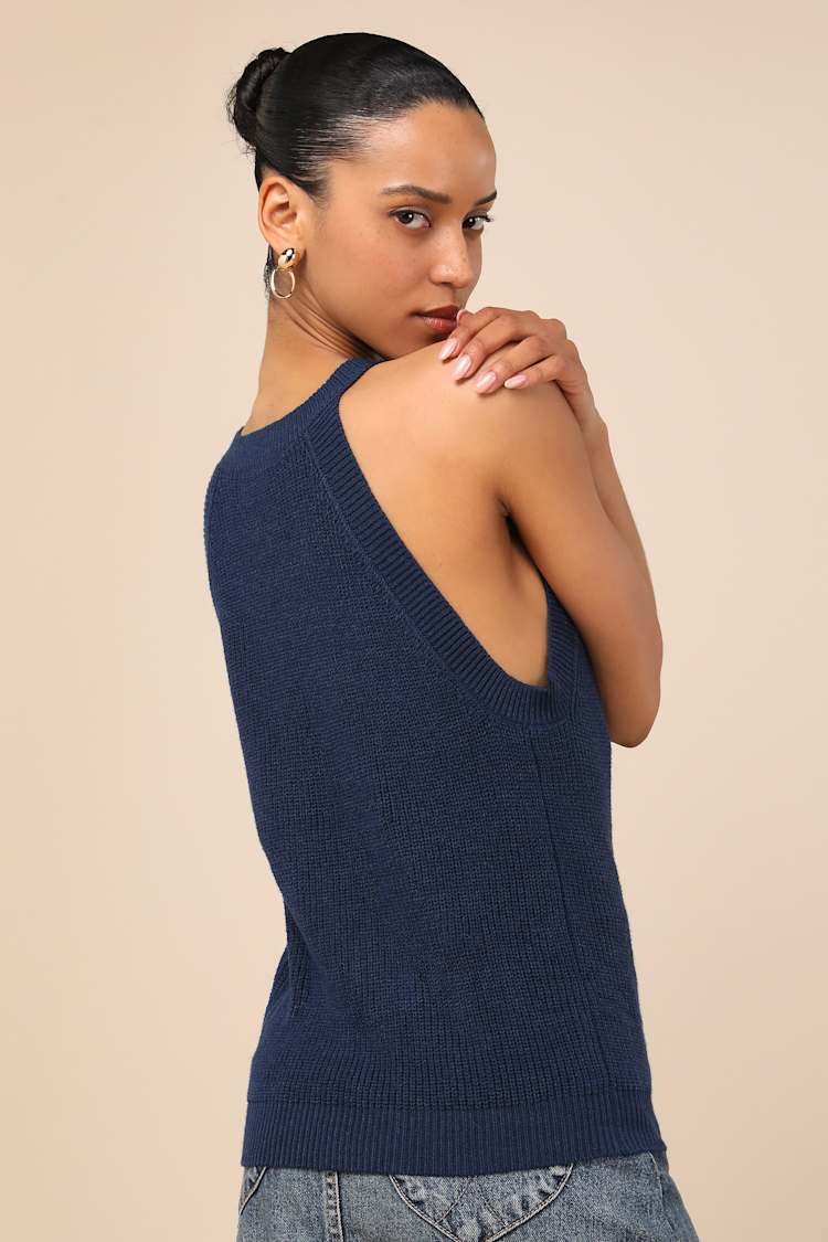 Staycation Sweetie Navy Knit High Neck Tank Top