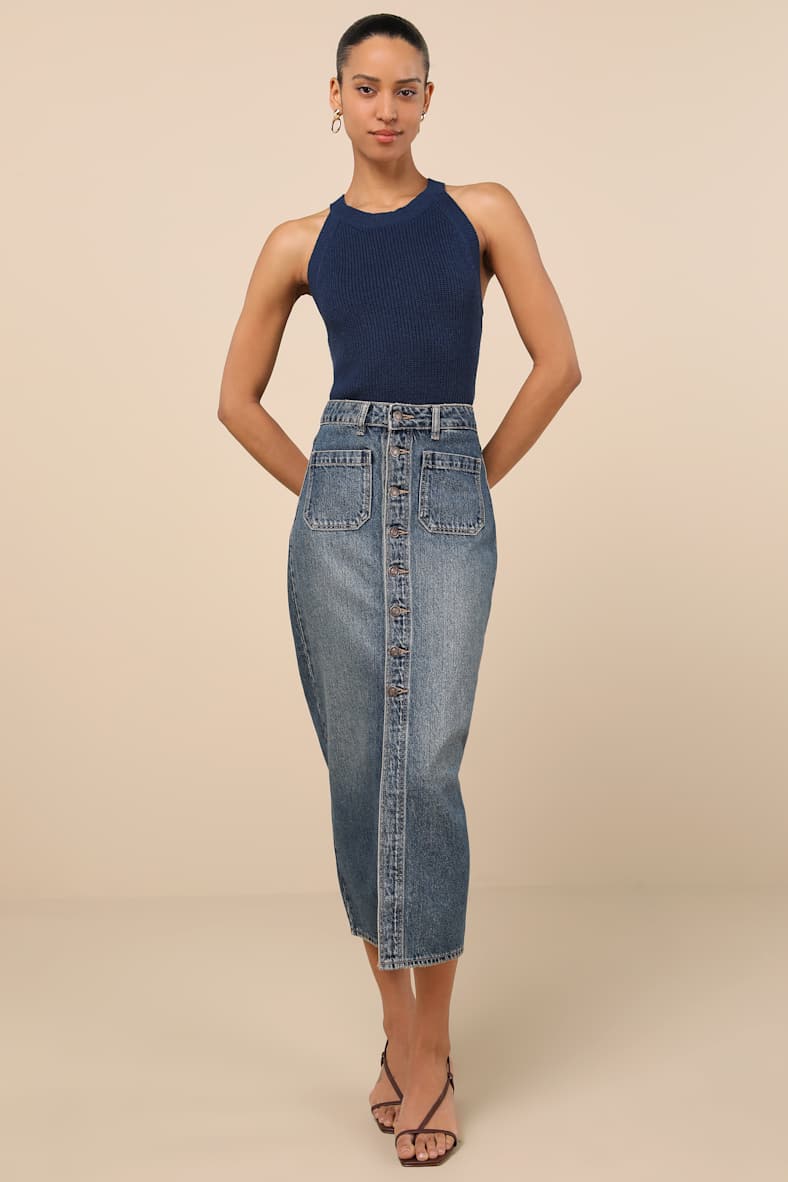 Staycation Sweetie Navy Knit High Neck Tank Top