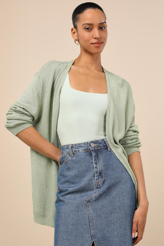 Maliha Sage Green Knit Cardigan Sweater 3