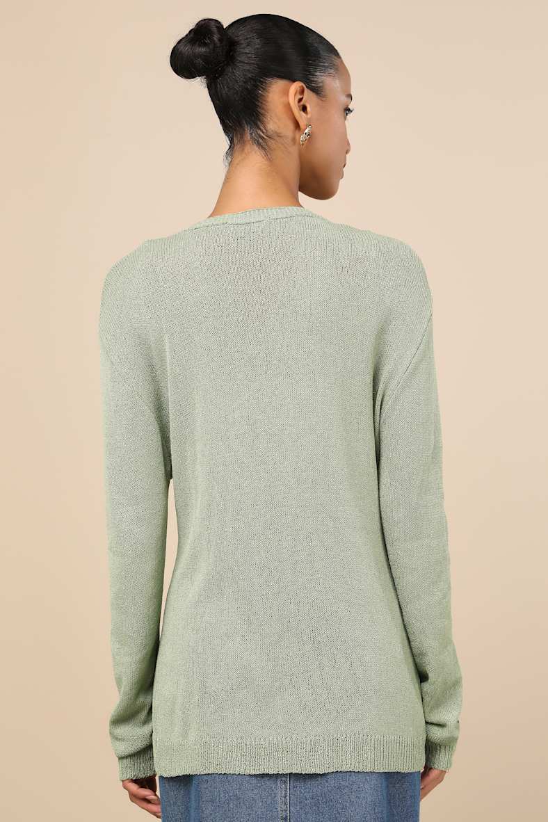 Clean Aesthetic Sage Green Knit Cardigan Sweater
