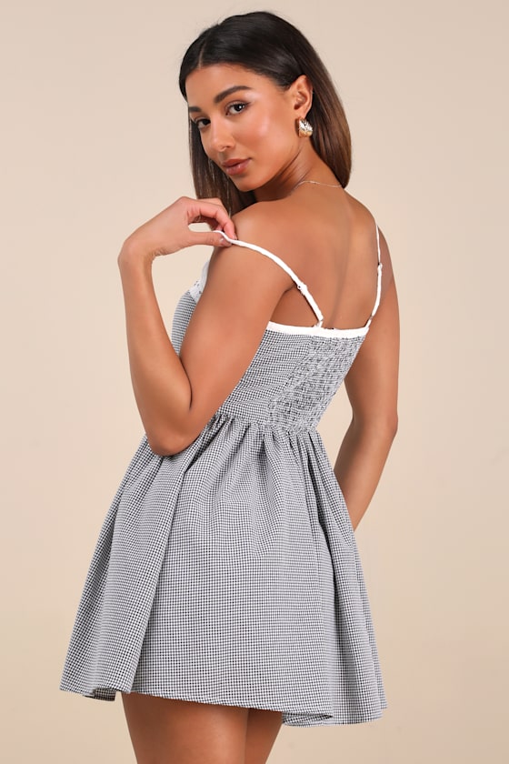 Lulus Amarilis Black And White Gingham Button-front Mini Dress In Black And White